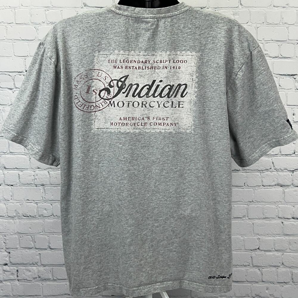 Indian Motorcycle 1910 Script Logo T Shirt XL X-Large Gray Biker Graphic Tee
